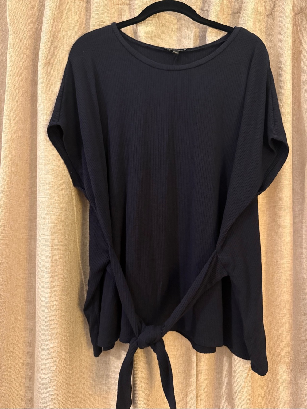 Express Navy Blue Ribbed Tie-Front Tunic